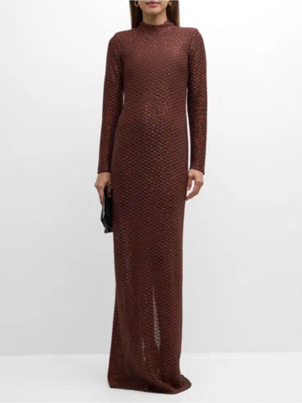 St. John New Sequined Sheer Fishnet Knit Column Gown Size S $1,895.00 In Caramel